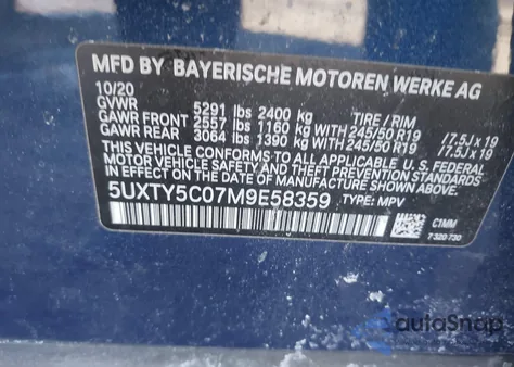 2021 BMW X3 xDrive30I from USA, damaged, VIN 5UXTY5C07M9E58359